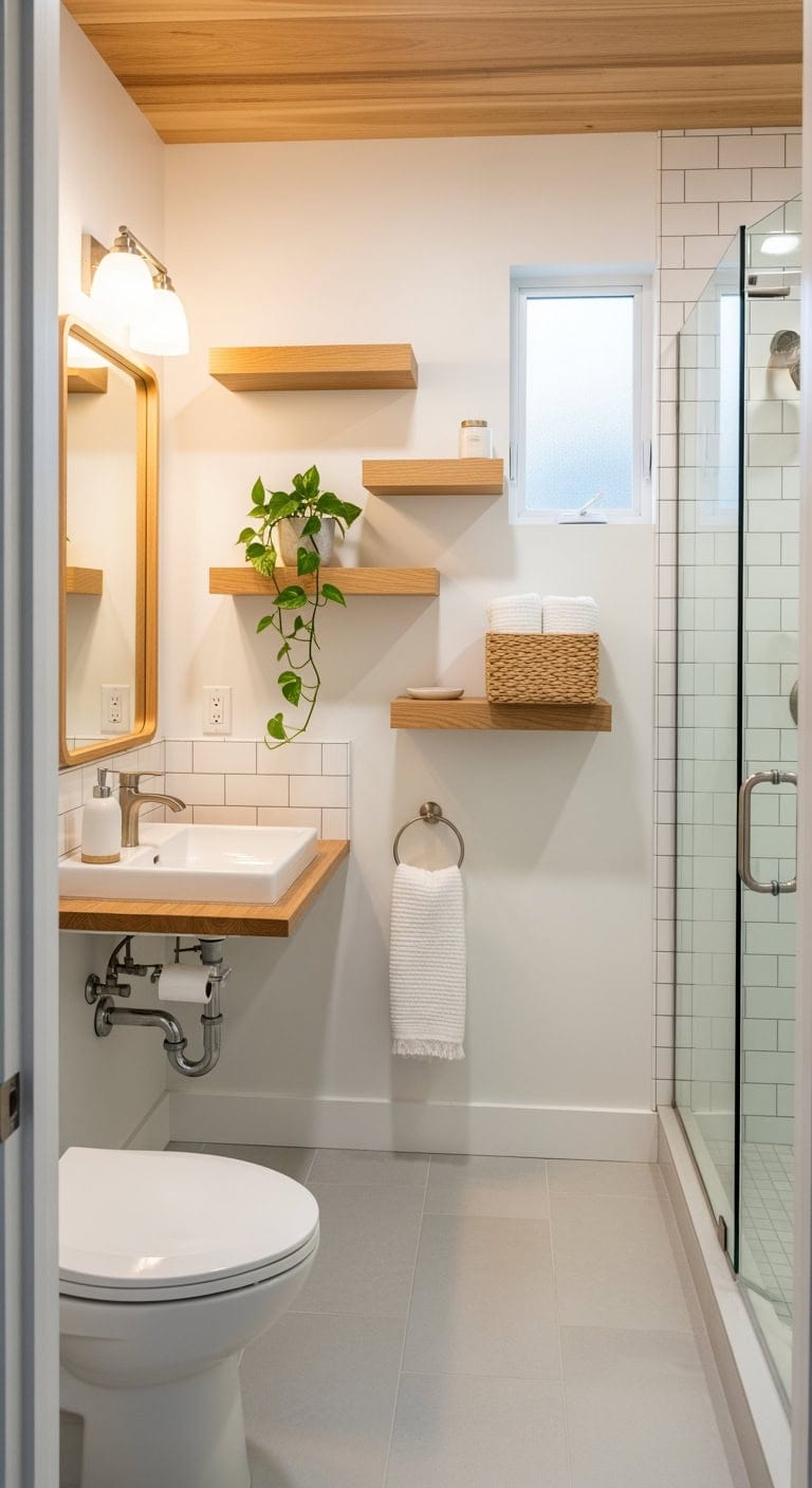 light oak scandinavian bathroom storage
