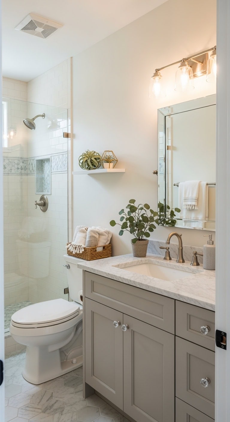 marble taupe transitional bathroom