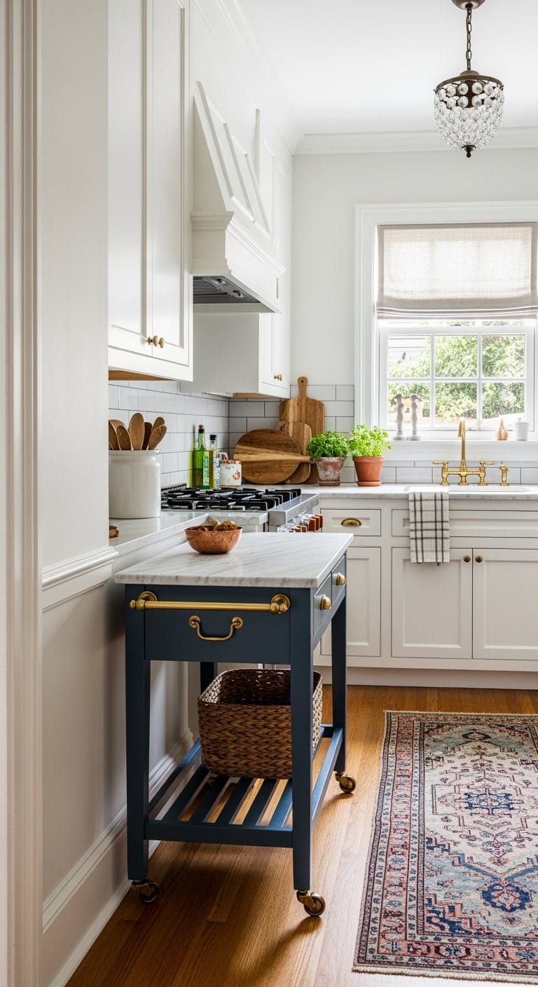 marble topped navy rolling cart