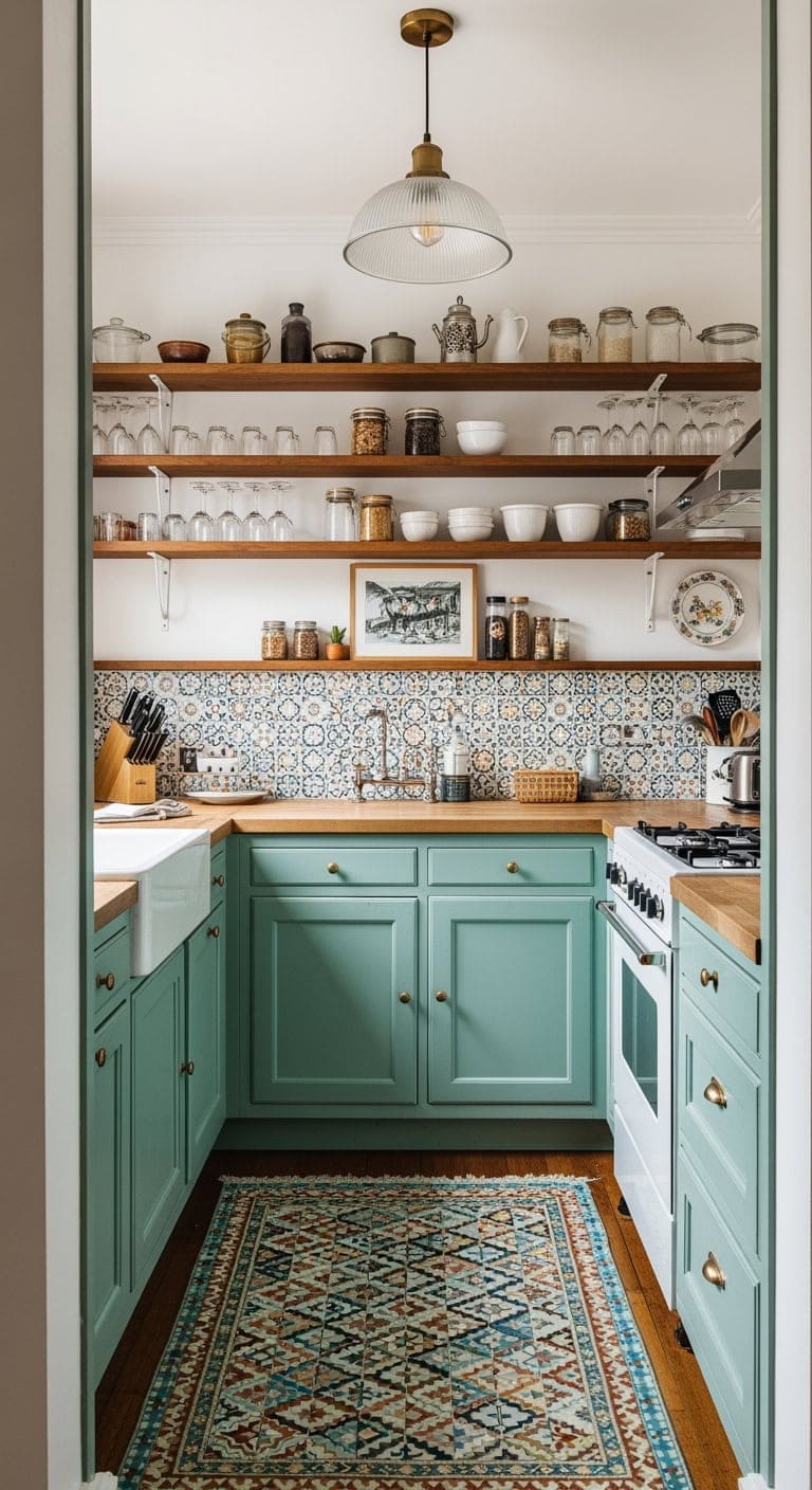 maximalist bohemian u shaped kitchen