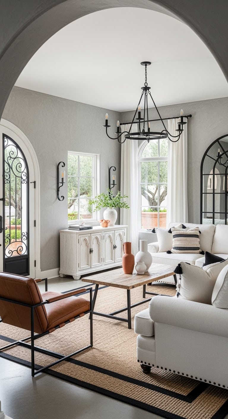 mediterranean stucco with iron