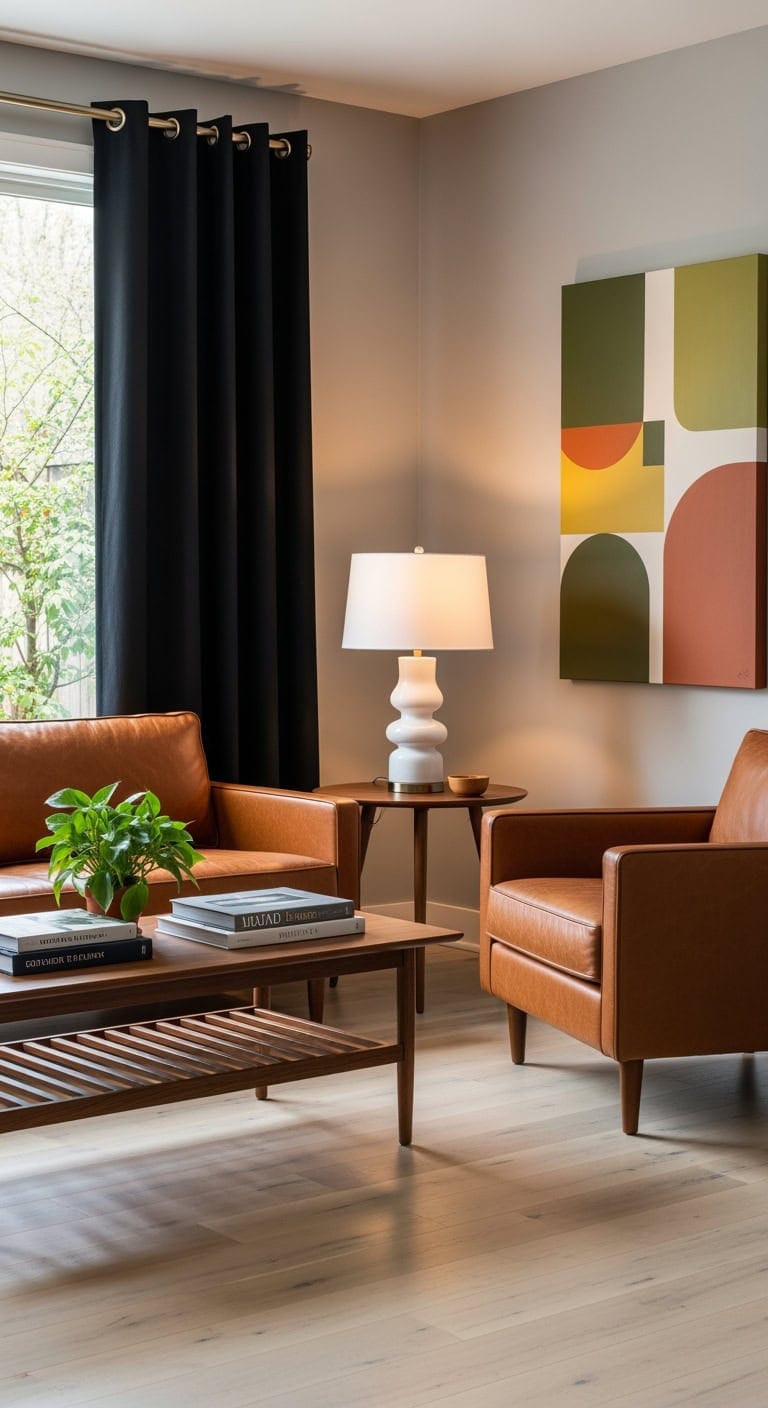 mid century brass accented livingroom