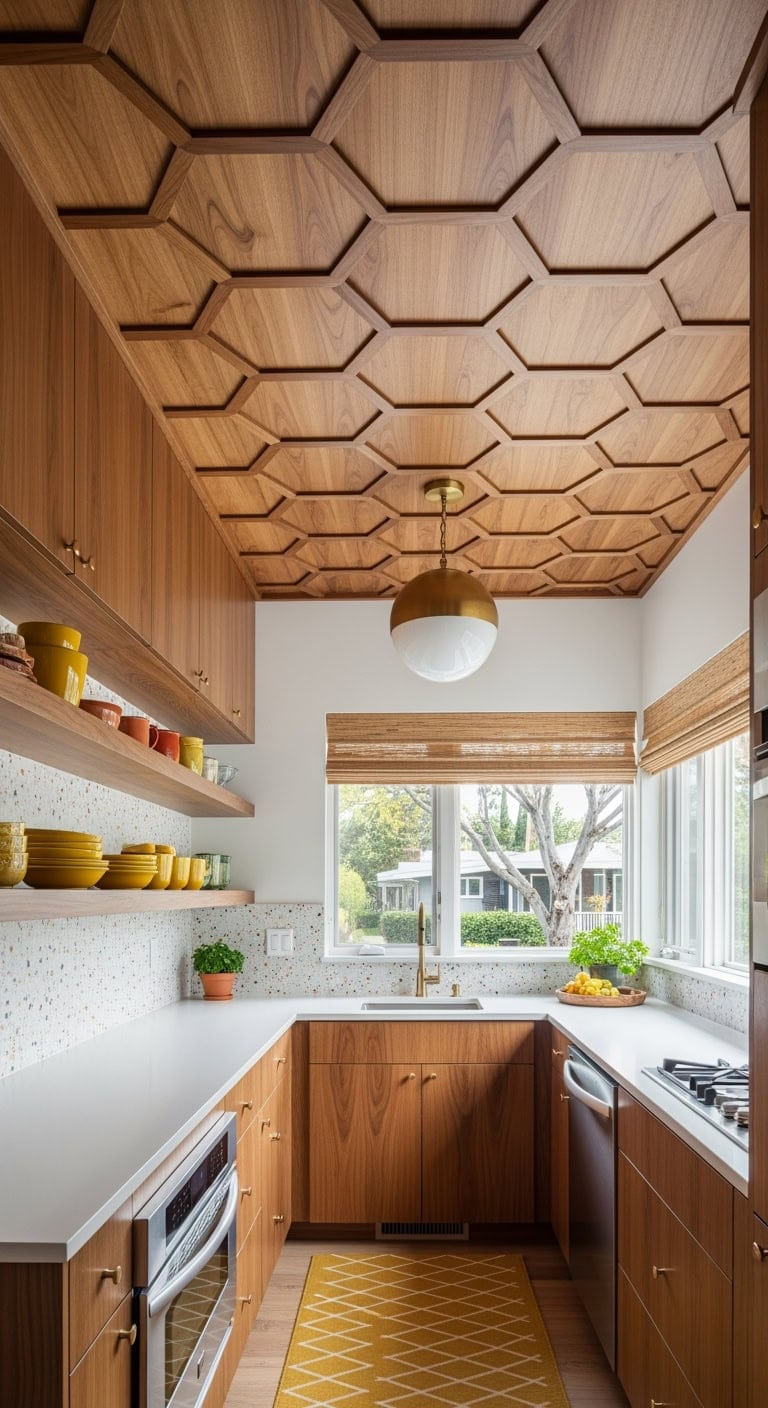 mid century geometric walnut ceiling