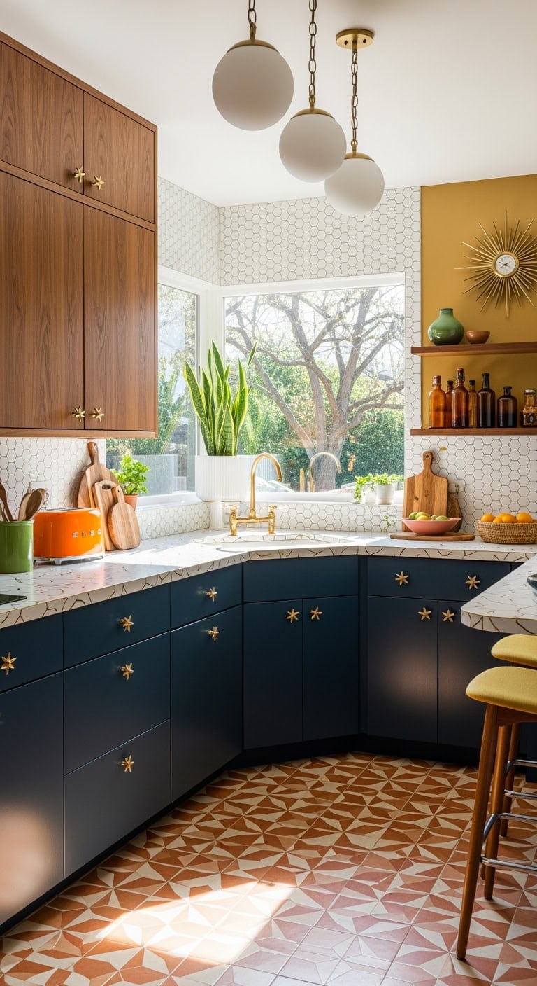 mid century l shaped retro kitchen