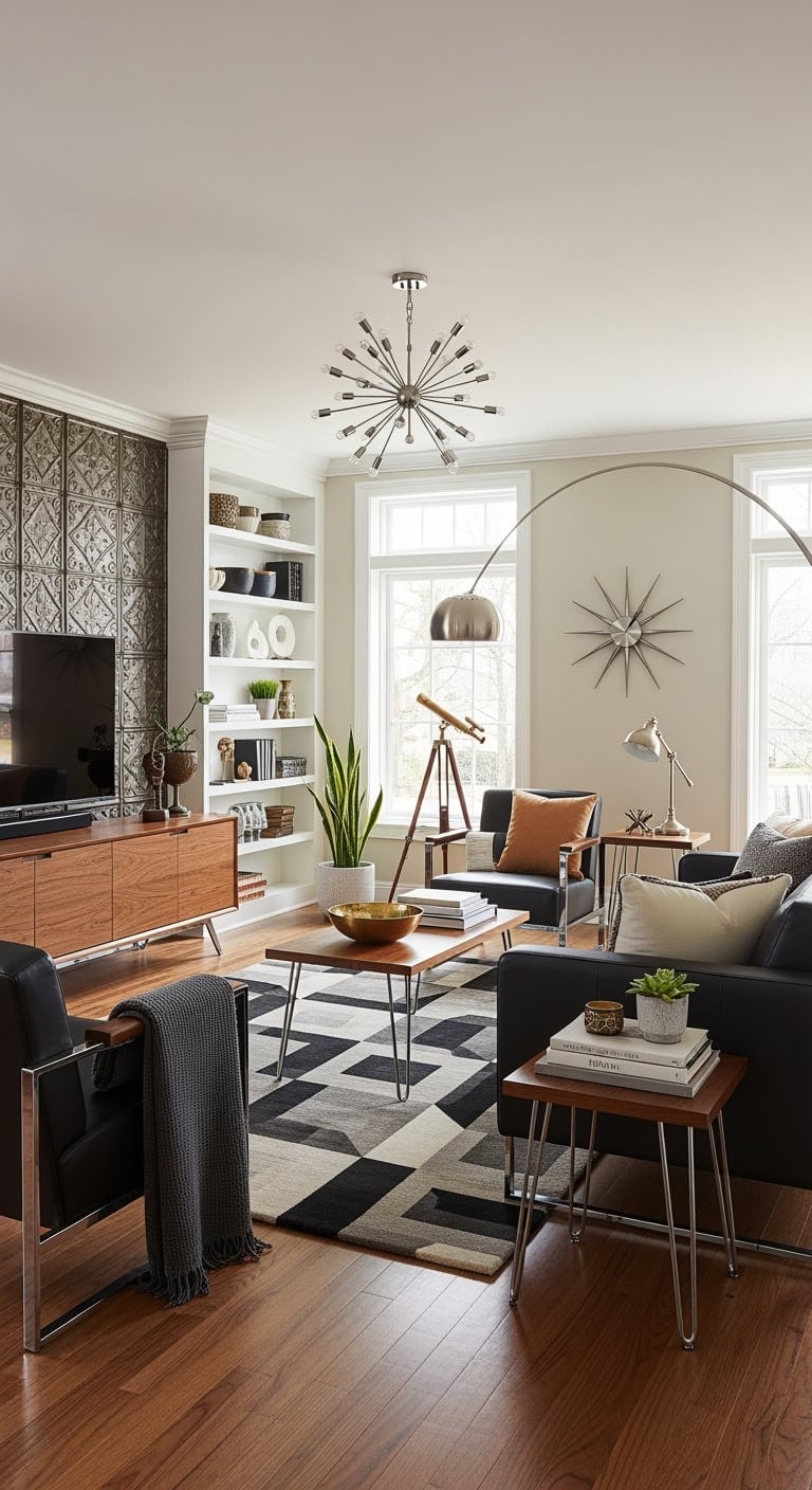 mid century modern black leather