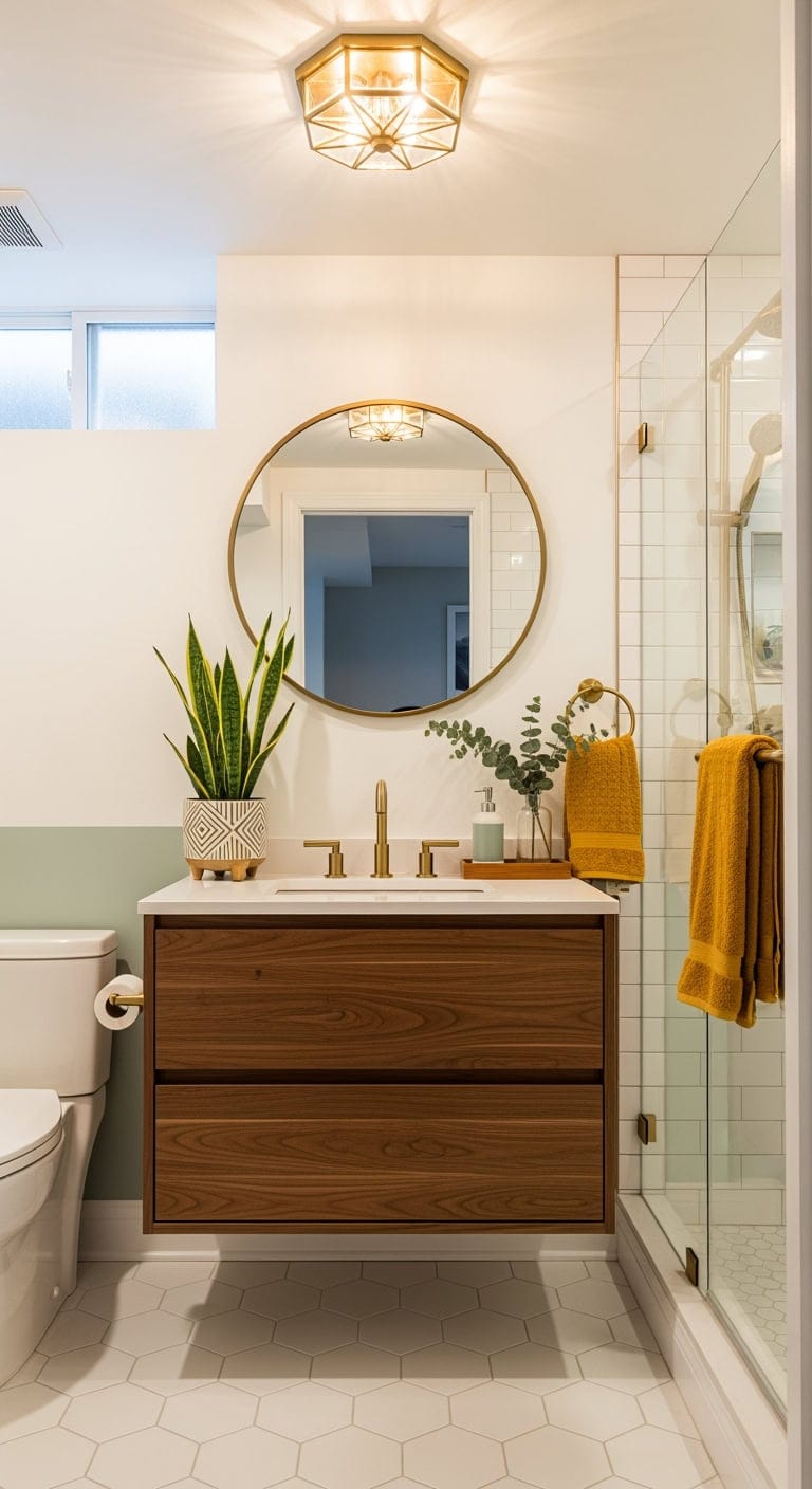 mid century walnut floating vanity