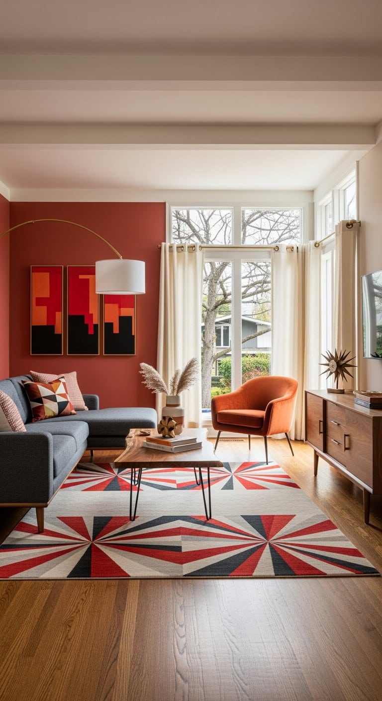 mid century walnut retro red