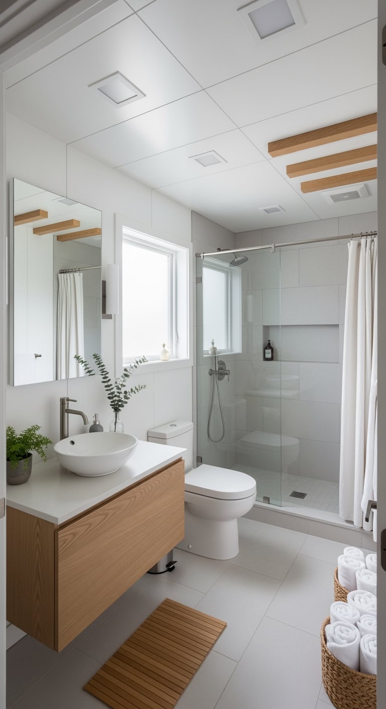 minimal japanese inspired bathroom ceiling