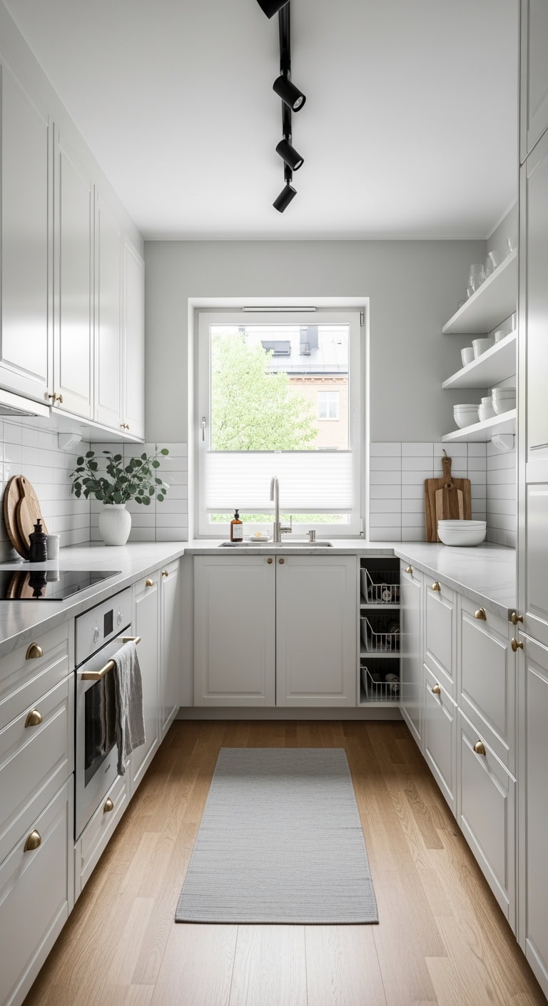 minimal nordic narrow kitchen