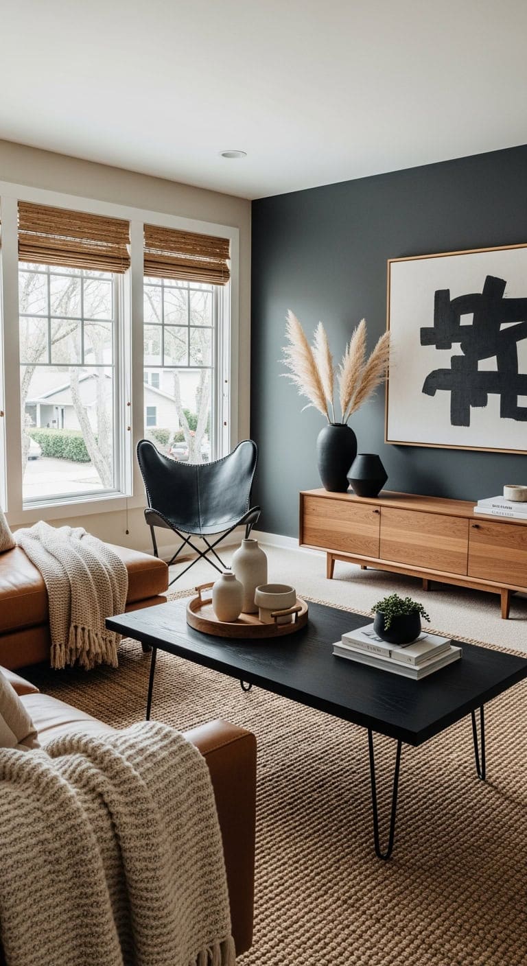 minimalist black and brown livingroom