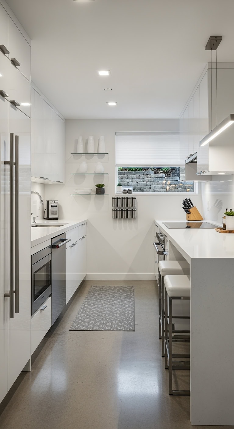 minimalist built in basement kitchen