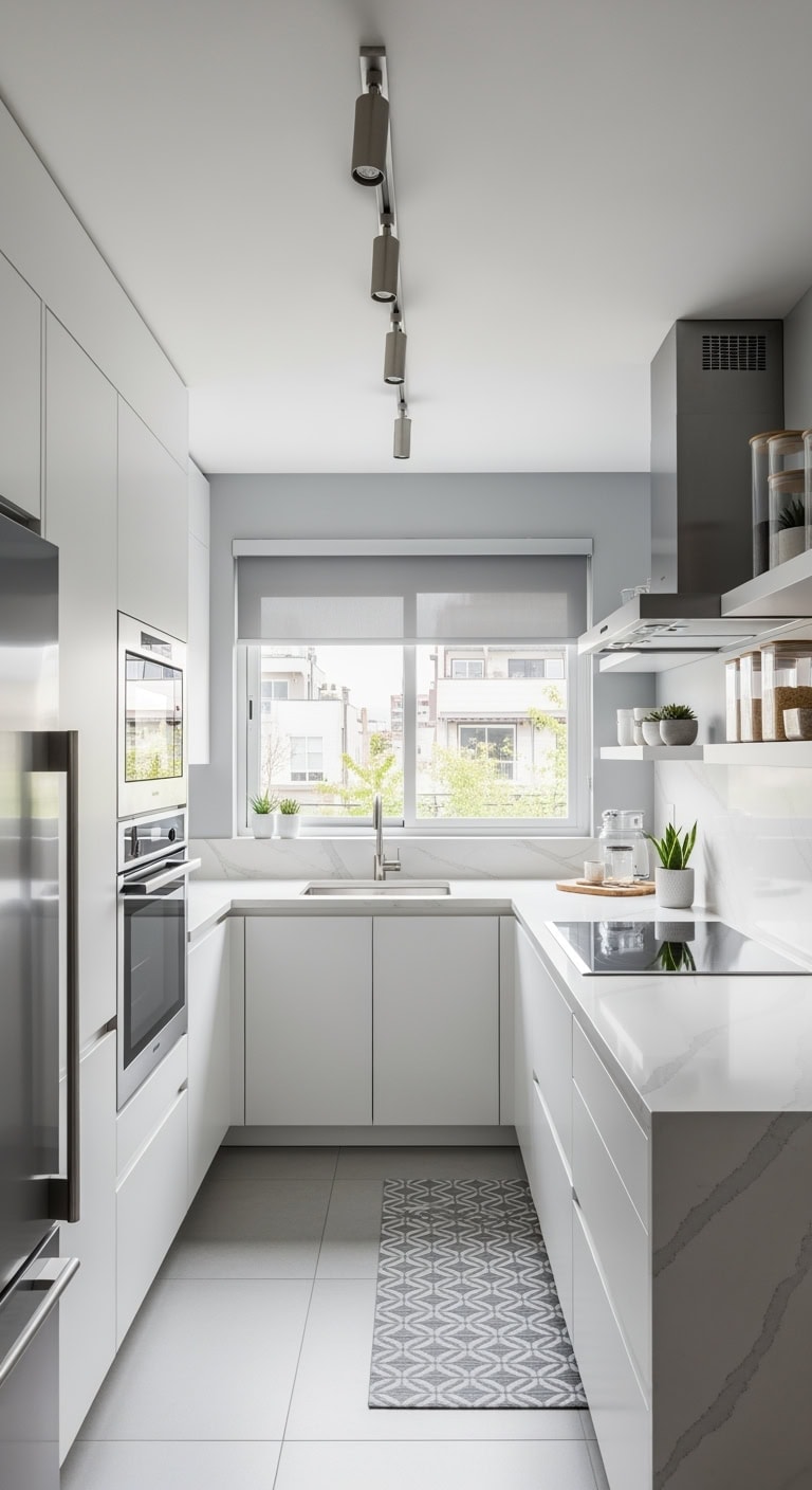 minimalist handle free quartz kitchen