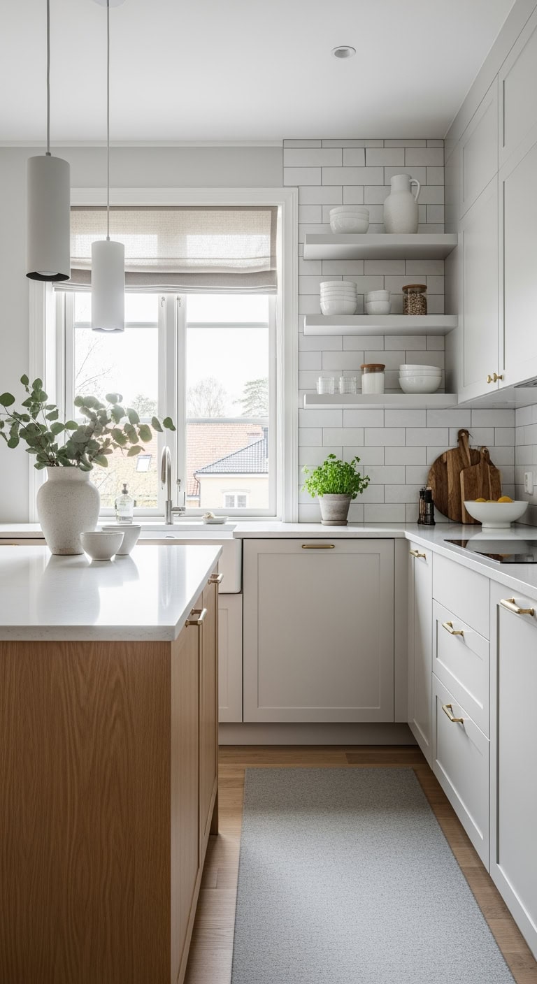 minimalist scandinavian peninsula kitchen