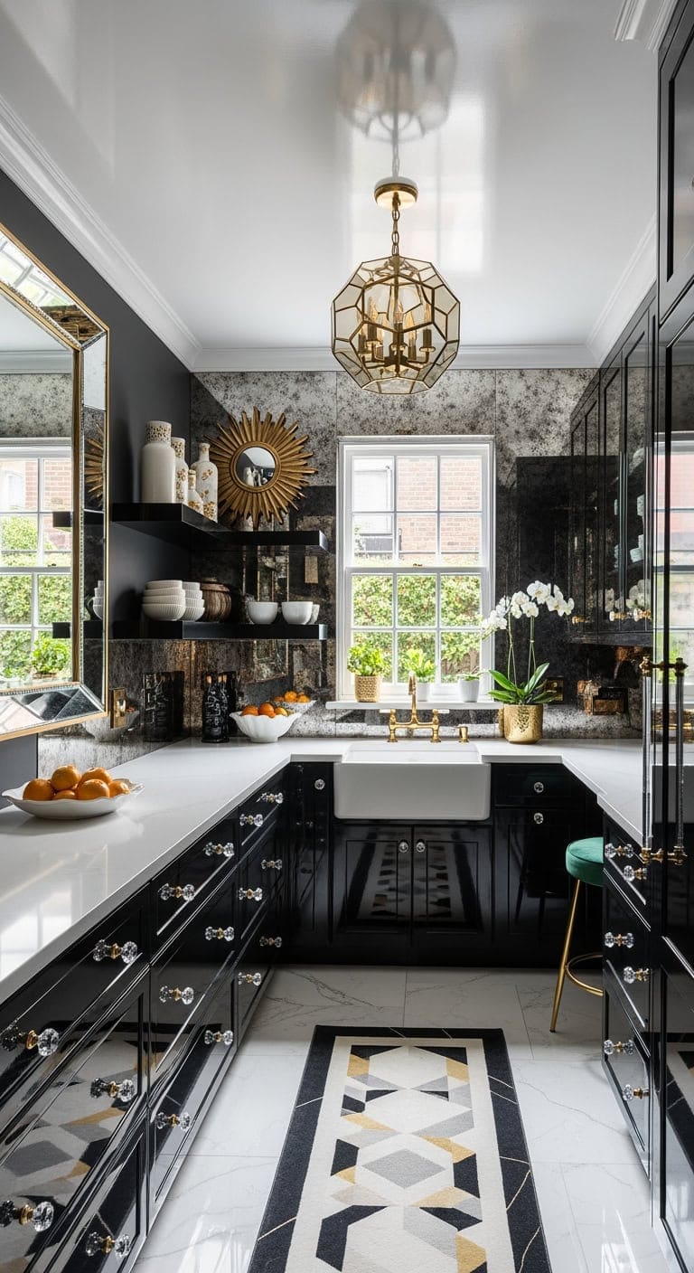 mirrored hollywood regency kitchen glamour