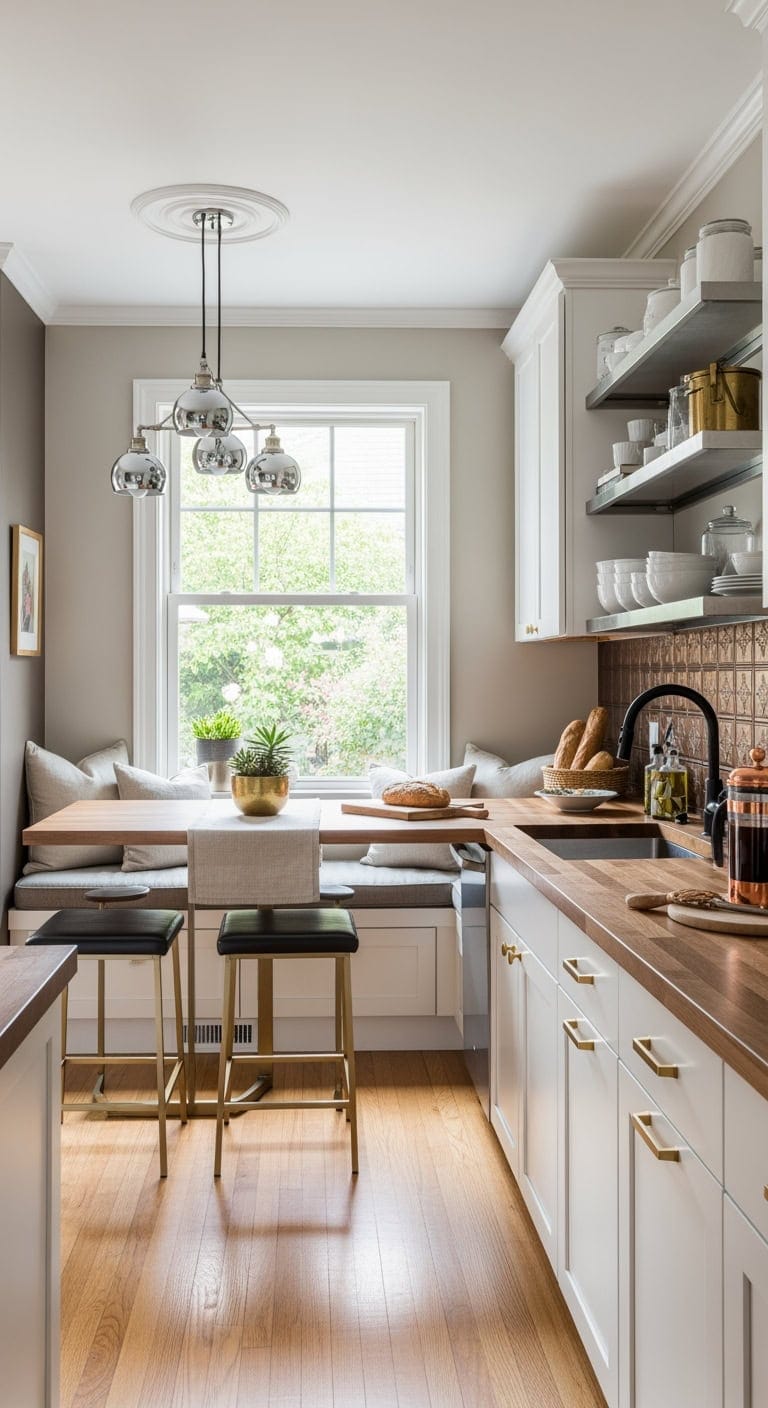 mixed metals transitional kitchen dining