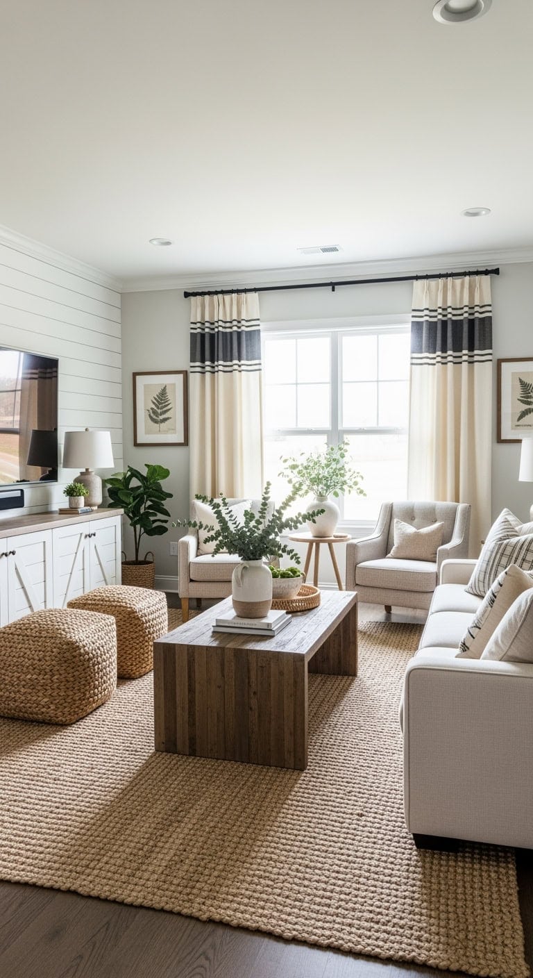 modern farmhouse black striped curtains