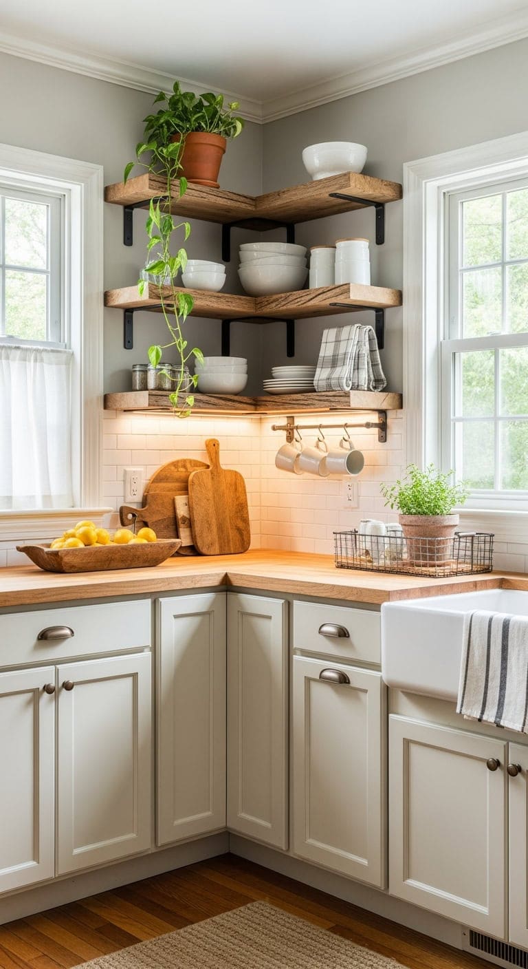 modern farmhouse corner shelving
