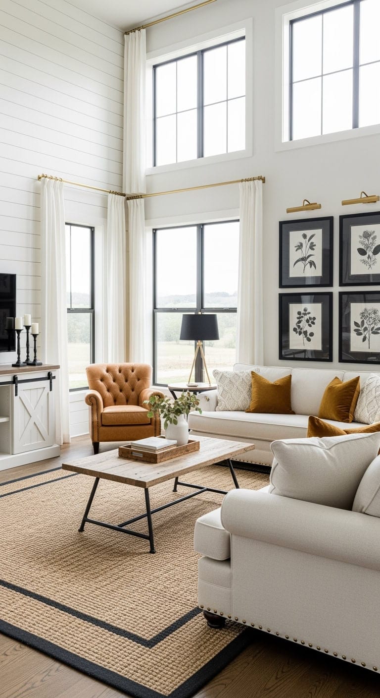 modern farmhouse with black accents