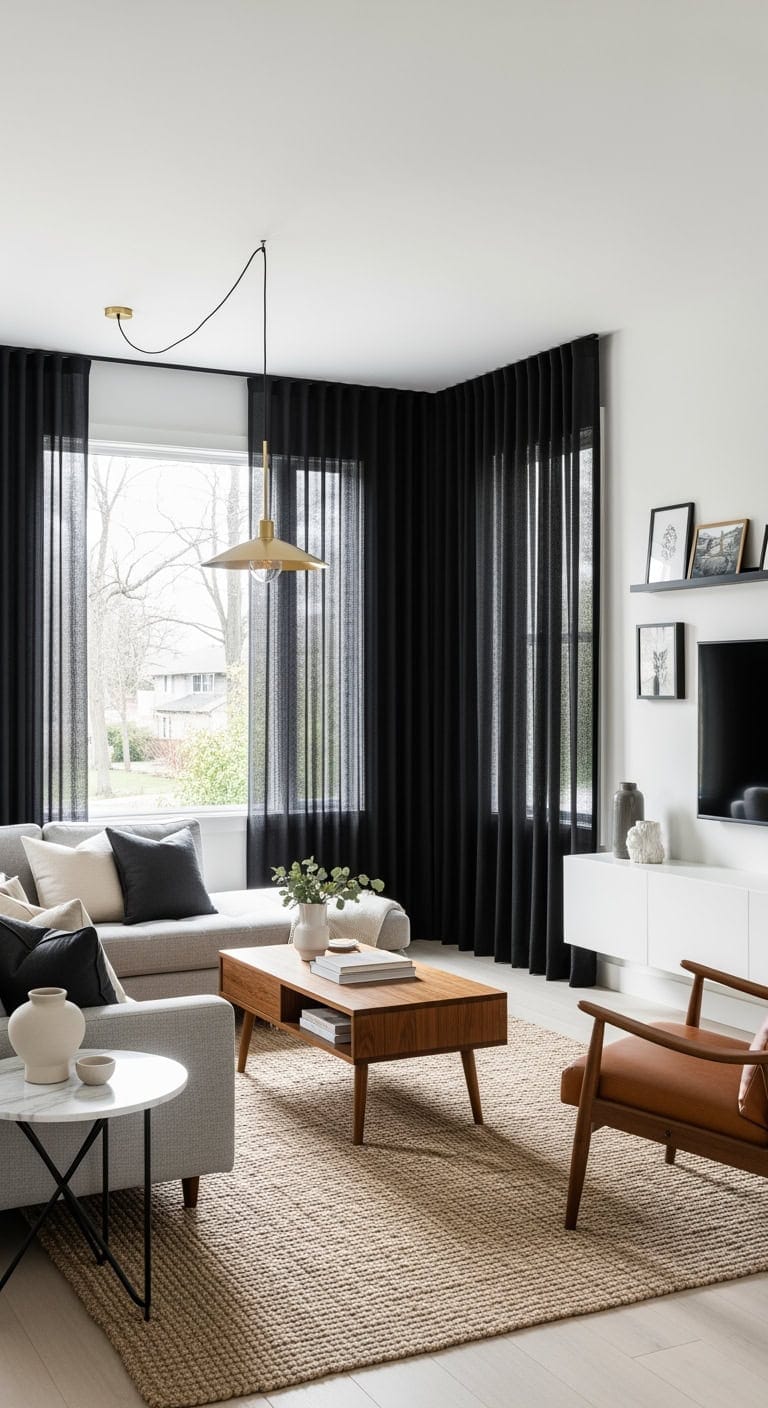 modern minimalist black linen curtains