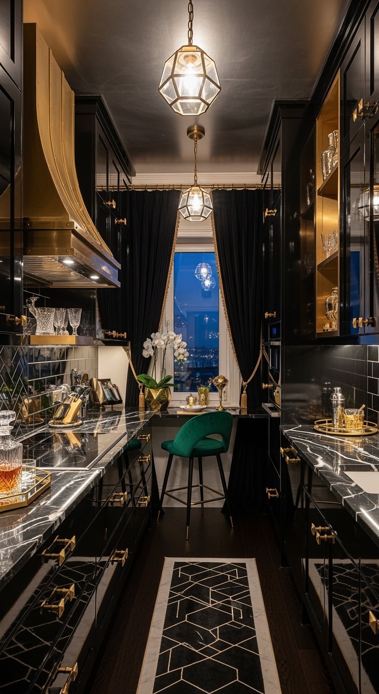 moody art deco jewel box kitchen