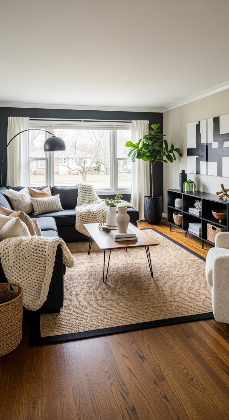 moody black sectional lounge setup