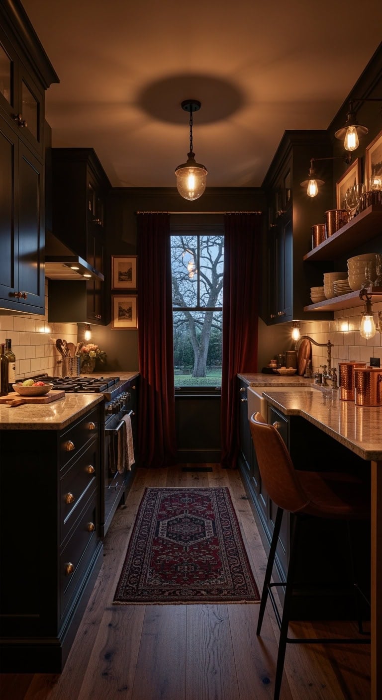 moody espresso speakeasy kitchen