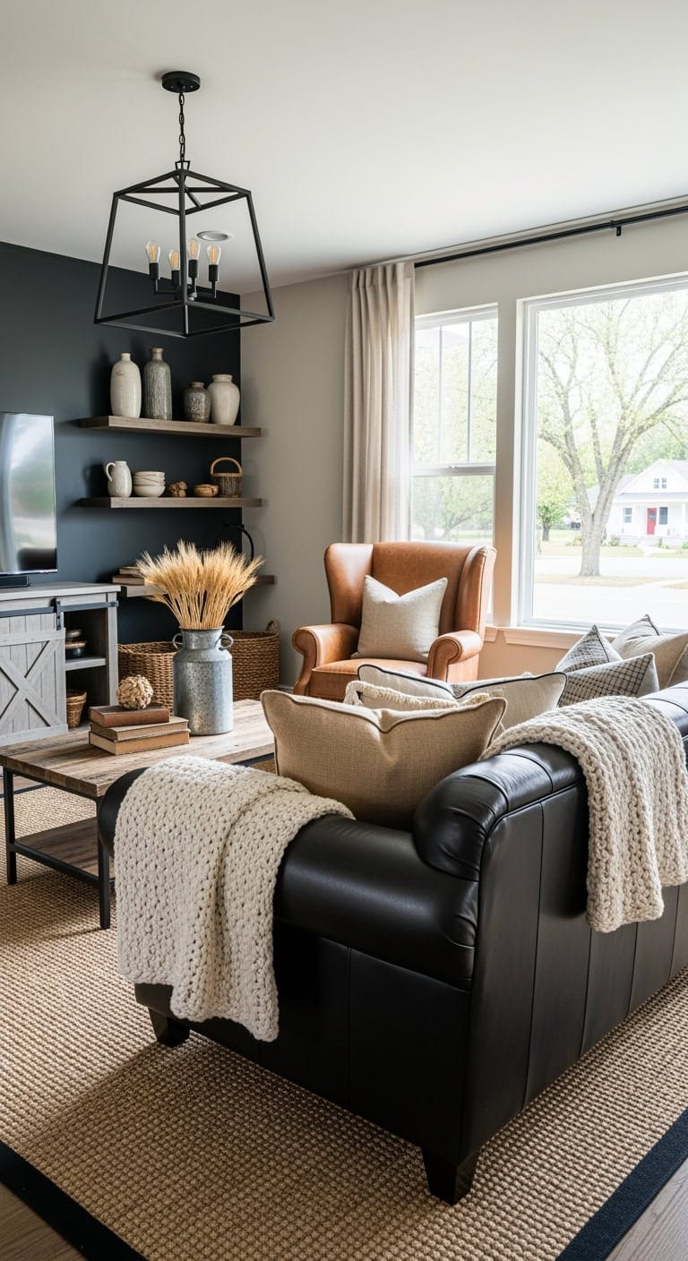 moody modern farmhouse livingroom