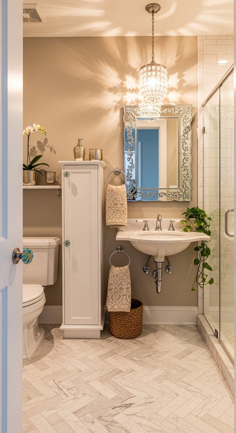 murano glass accented linen closet