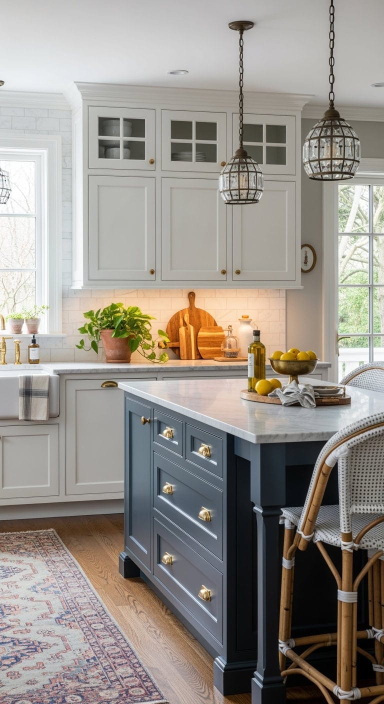 narrow carrara marble island