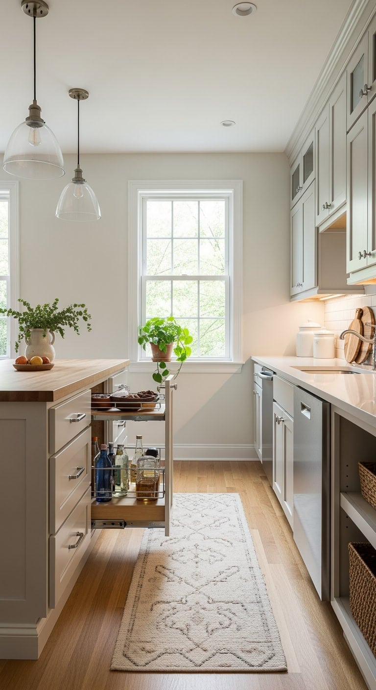 narrow shaker pull out island