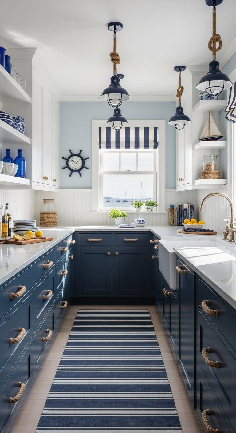 nautical blue and white galley