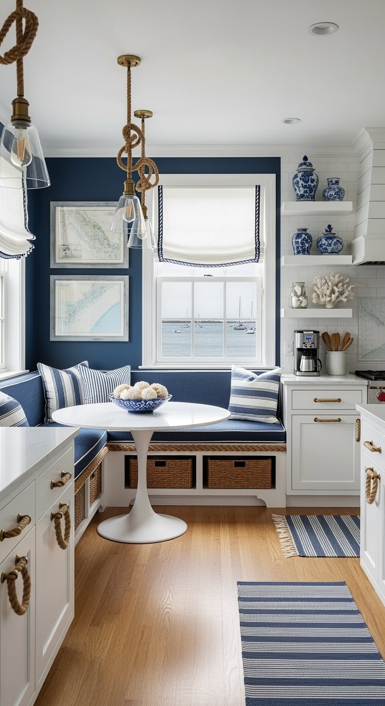 nautical navy and white banquette