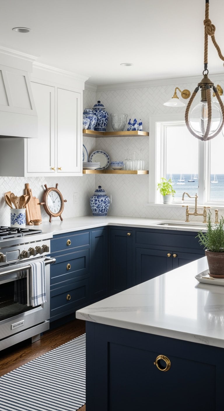 nautical navy l shaped kitchen