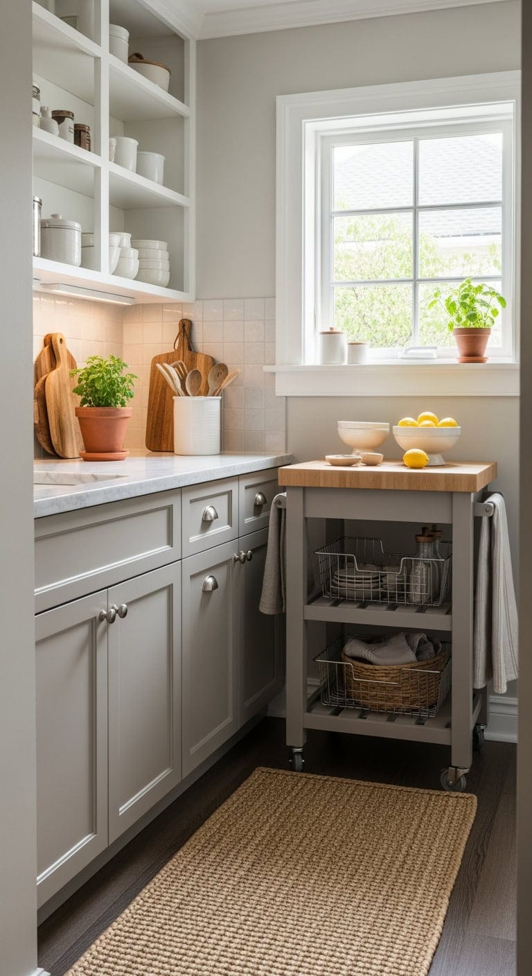 neutral multipurpose rolling kitchen cart