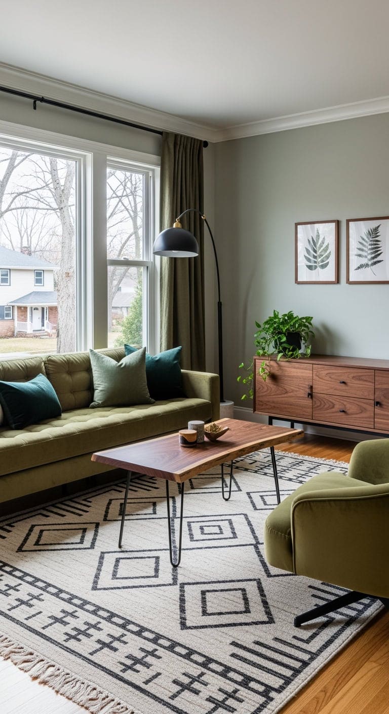 olive velvet walnut modern