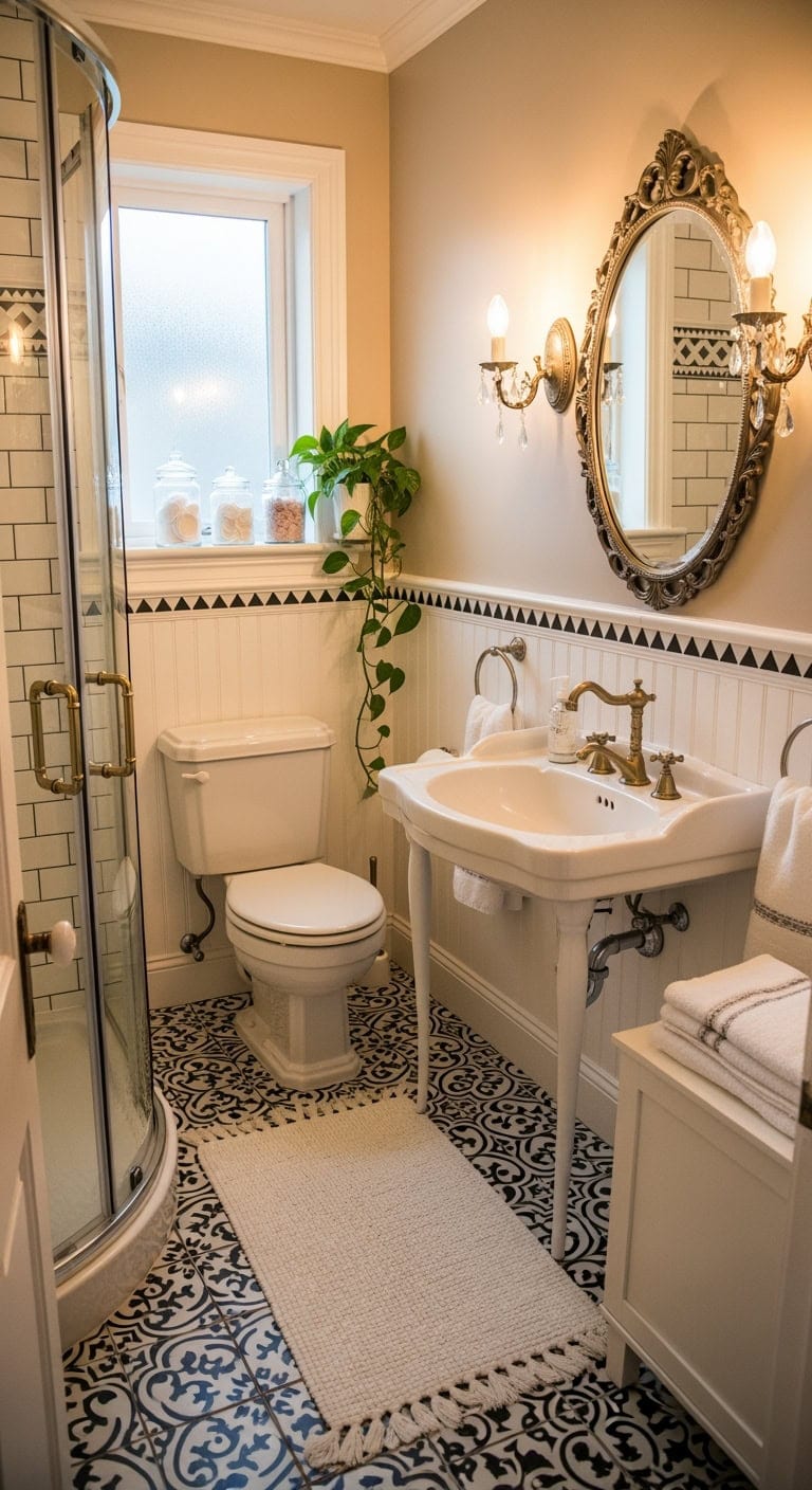 ornate brass victorian cottage bathroom