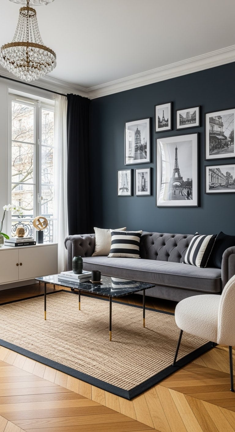 parisian herringbone black and white