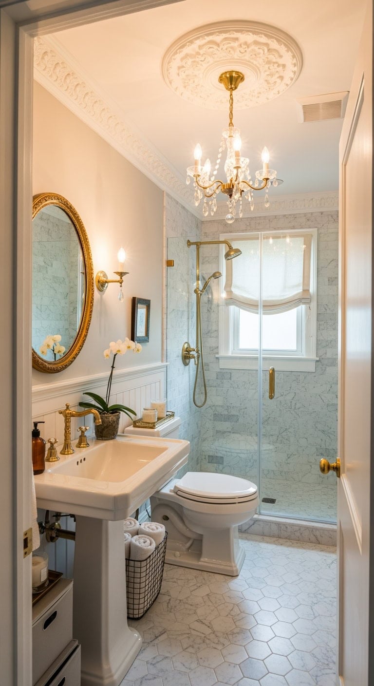 parisian inspired ornate guest bath