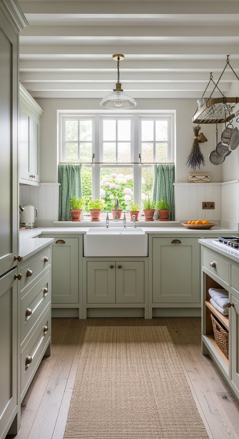 pastel sage cottage kitchen