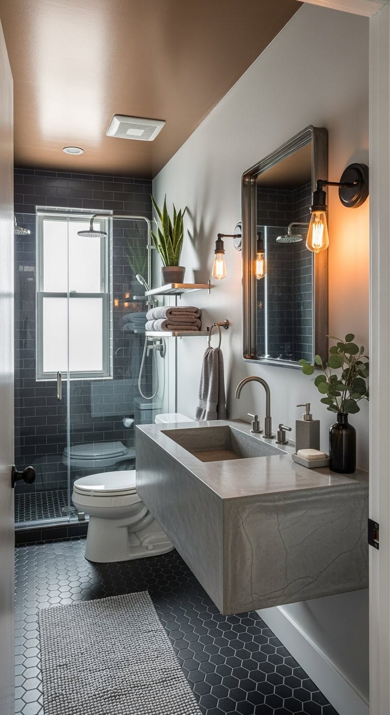 polished concrete industrial bathroom