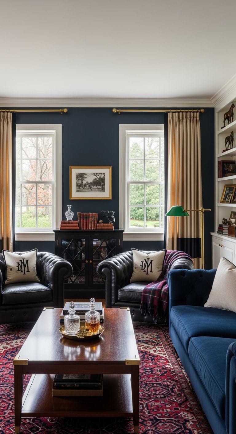 preppy traditional leather clubroom