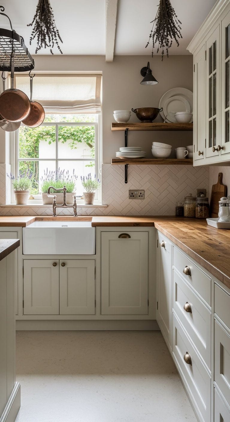 provence inspired distressed wood countertops