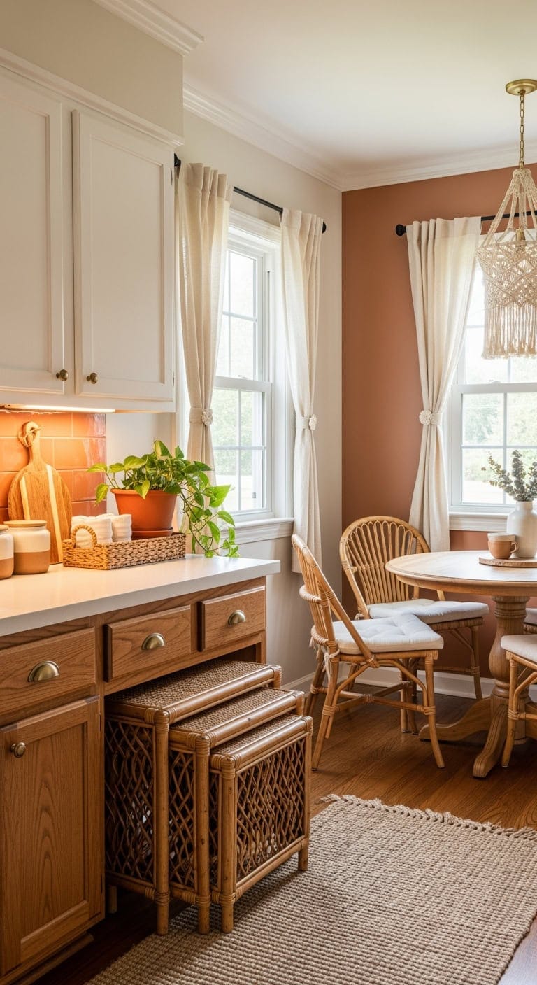 rattan textured cozy kitchen makeover