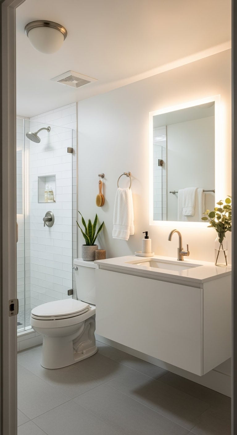 recessed minimalist basement bathroom