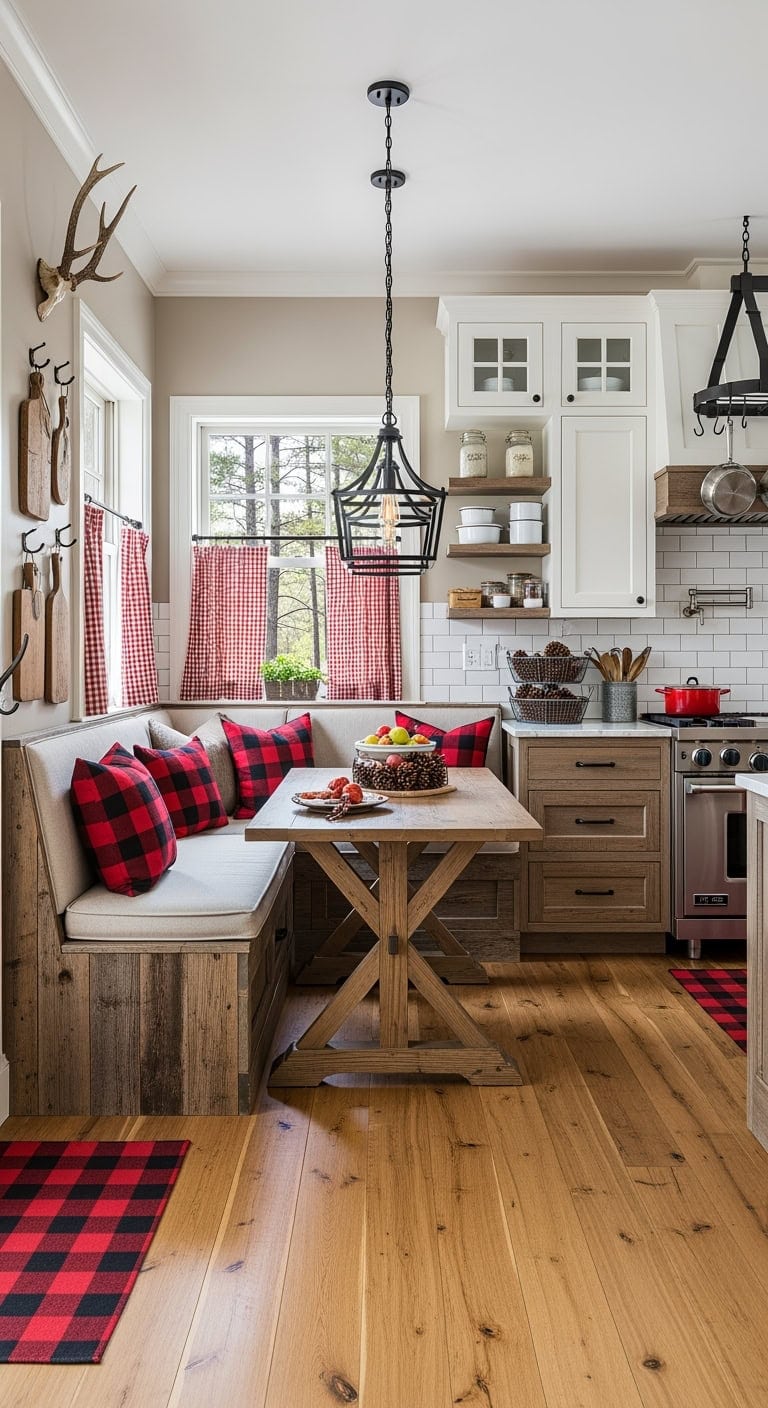 reclaimed wood plaid banquette