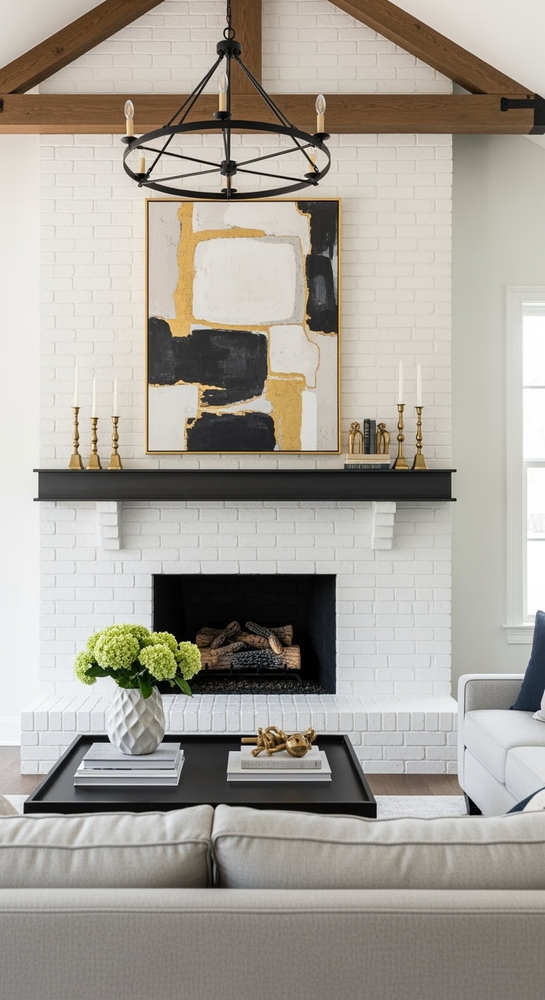 refined farmhouse brick fireplace