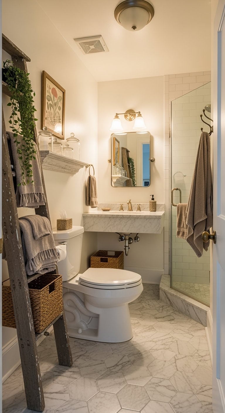 repurposed vintage ladder storage