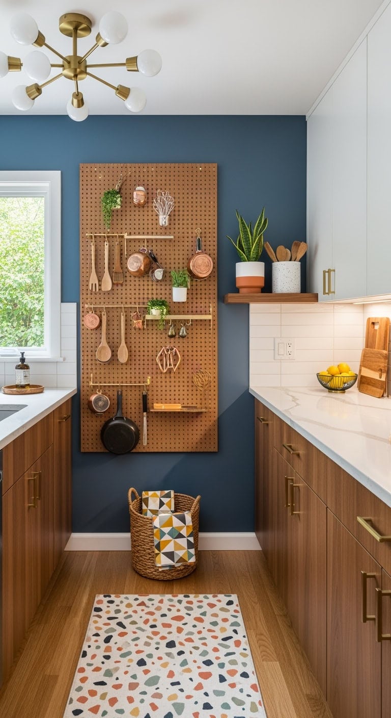 retro functional midcentury kitchen pegboard