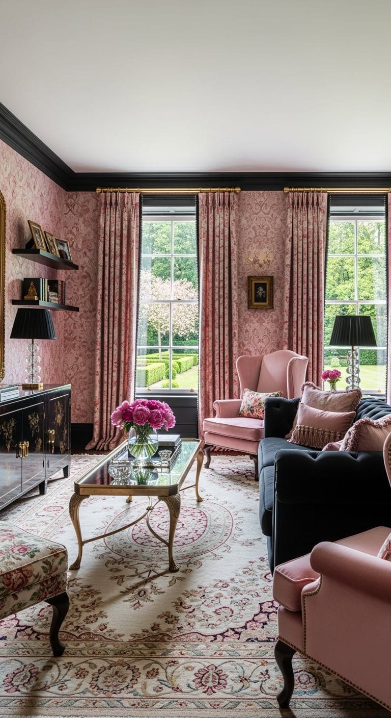 rose damask black trim