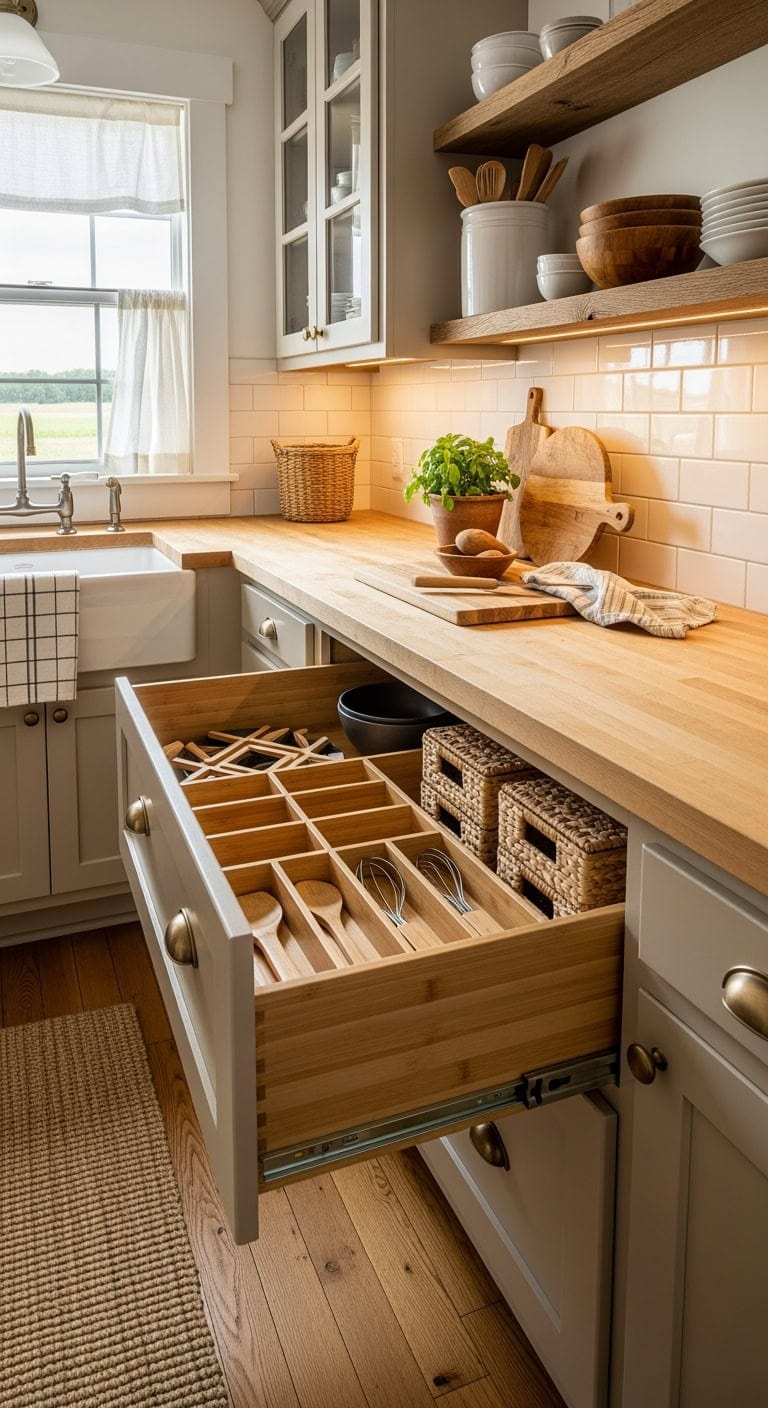 rustic adjustable drawer organization